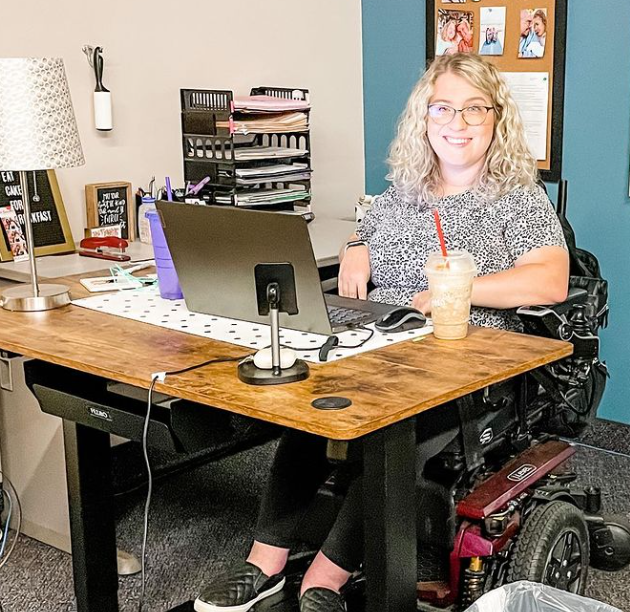 In her job, Izzie educates individuals about employment services for disabled adults.